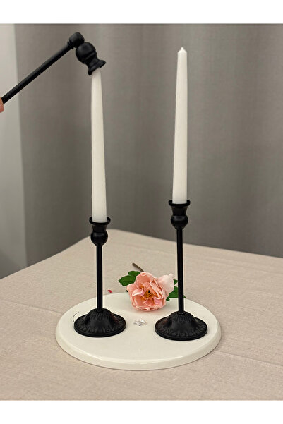 LUXAY HOME 2'Lİ RUSTİK MAT SİYAH ŞAMDAN & DEKORATİF MUM SÖNDÜRÜCÜ SETİ