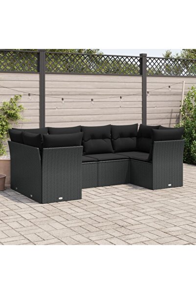 vidaxl 6 Piece Garden Sofa Set with Cushions Black Poly Rattan