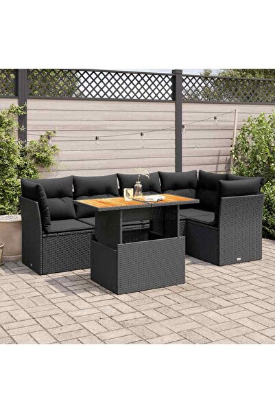 vidaxl 6 Piece Garden Sofa Set with Cushions Black Poly Rattan
