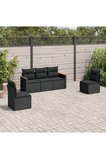 vidaxl طقم أريكة حديقة مكون من 5 قطع مع وسائد، مصنوع من خشب الروطان الصناعي ا...