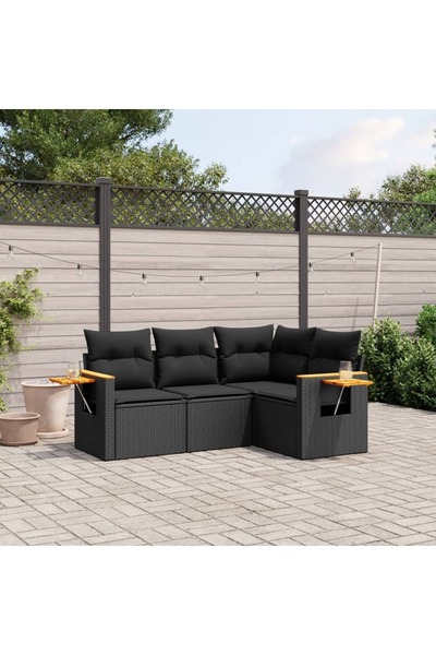vidaxl طقم أريكة حديقة من 4 قطع مع وسائد من البولي راتان الأسود