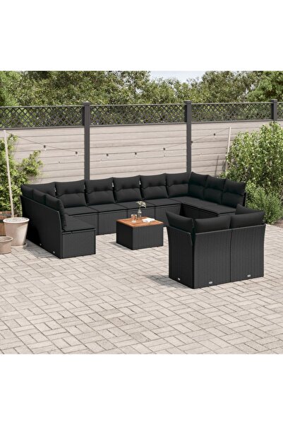 vidaxl طقم أريكة حديقة مكون من 13 قطعة مع وسائد، مصنوع من خشب الروطان الصناعي...