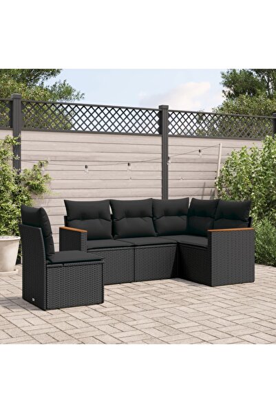 vidaxl طقم أريكة حديقة مكون من 5 قطع مع وسائد، مصنوع من خشب الروطان الصناعي ا...