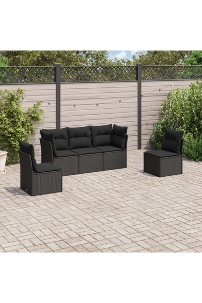 vidaxl طقم أريكة حديقة مكون من 5 قطع مع وسائد، مصنوع من خشب الروطان الصناعي ا...