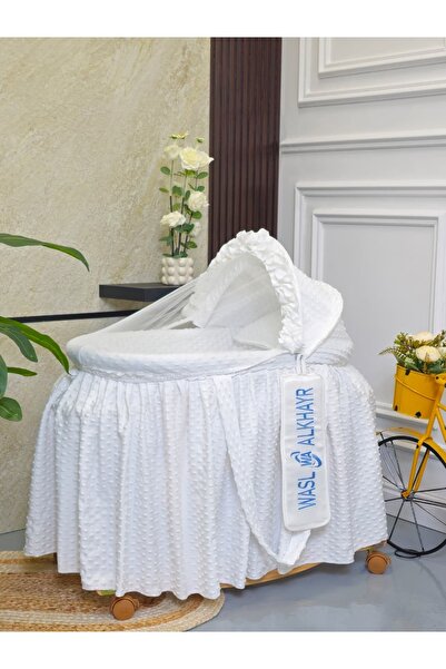 WASL ALKHAIR مهد مواليد سلة موسى للأطفال لون أبيض مع ناموسية وحامل بعجلات