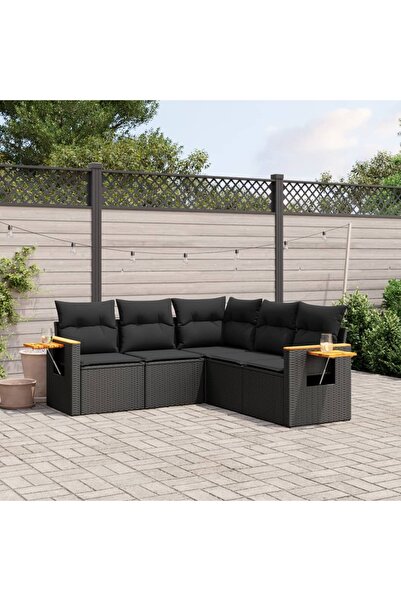 vidaxl طقم أريكة حديقة مكون من 5 قطع مع وسائد، مصنوع من خشب الروطان الصناعي ا...