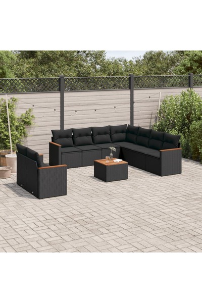 vidaxl طقم أريكة حديقة مكون من 10 قطع مع وسائد، مصنوع من خشب الروطان الصناعي ...