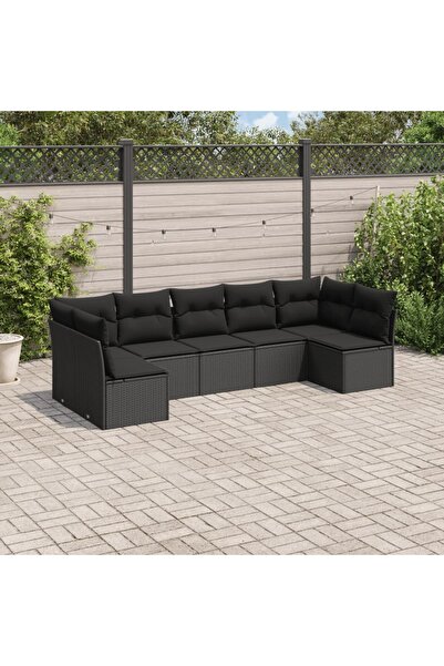 vidaxl طقم أريكة حديقة مكون من 7 قطع مع وسائد، مصنوع من خشب الروطان الصناعي ا...