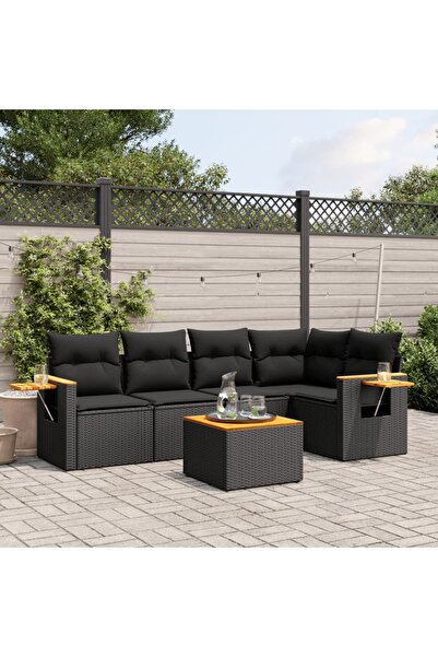 vidaxl طقم أريكة حديقة مكون من 6 قطع مع وسائد، مصنوع من خشب الروطان الصناعي ا...