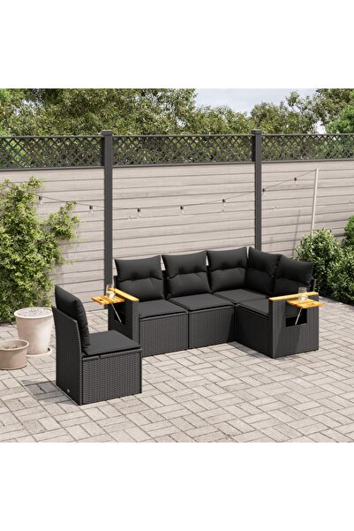 vidaxl طقم أريكة حديقة مكون من 5 قطع مع وسائد، مصنوع من خشب الروطان الصناعي ا...