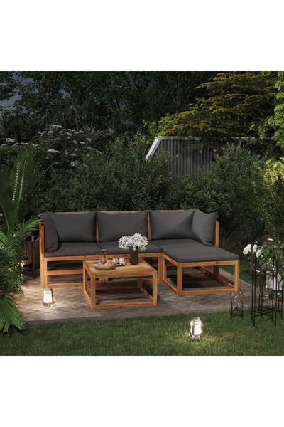 vidaxl طقم أثاث حديقة مكون من 5 قطع مع وسائد من خشب الأكاسيا الصلب