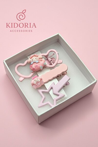 Kidoria Kız Çocuk Karakter Figürlü 3 Adet Dayanıklı Metal Klipsli Yan Toka Se...