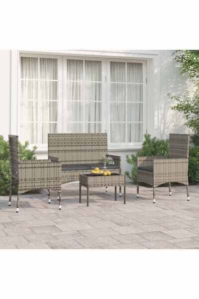 vidaxl طقم جلوس حديقة مكون من 4 قطع مع وسائد، مصنوع من خشب الروطان الصناعي الرمادي