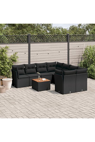 vidaxl طقم أريكة حديقة مكون من 9 قطع مع وسائد، مصنوع من خشب الروطان الصناعي ا...