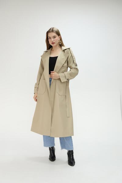 QUBERZ Trench cu curea și buzunare de mărime mare