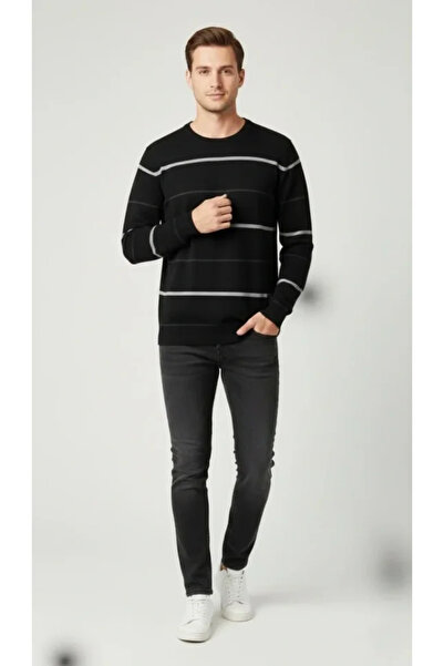 Giyimodam Men's Crew Neck Striped Knitwear Sweater Soft Textured Cotton Fine ...