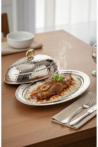 TRENDÜSTRİYEL Bakır Sunumluk Kapaklı El Dövmesi Nikel Kaplamalı 30 Cm