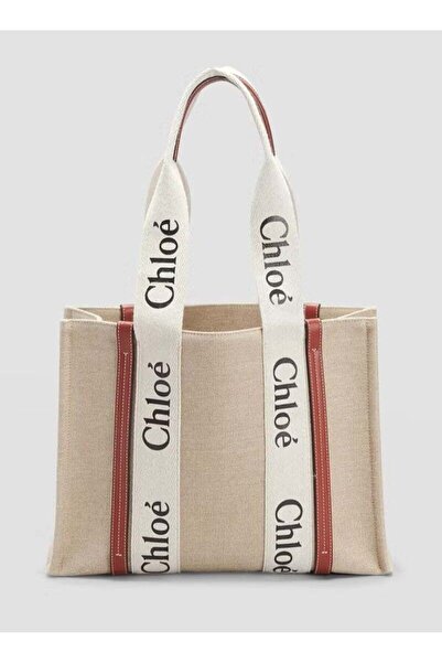 CHLOE Woody Medium Women Tote Bag in Linen