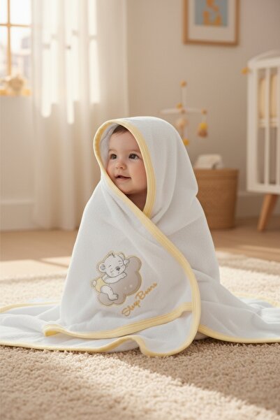 Ercahome tekstil 100% Cotton White Yellow Piped 80*80 Baby Bath Towel