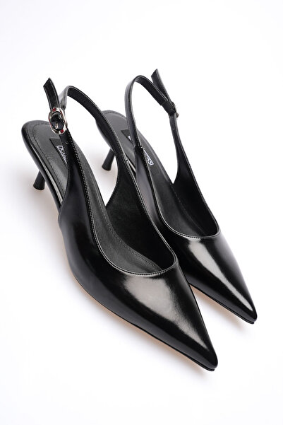 AleWomen Pantofi de damă Dyago din piele lacuită neagră, cu toc de 4 cm, cu v...