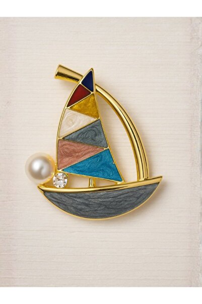 Punky Store Deniz Temalı Yelkenli Broş – Taşlı Tekne Figürlü Altın Ton Kadın ...