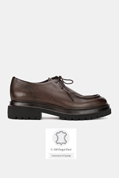 TUNAELLİ Men's Brown Genuine Natural Leather Size 39-45-46 Eva Sole Lace-Up Oxford Shoes