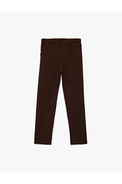 Koton Παντελόνι αγοριού με κορδόνια στη μέση, βαμβακερό επένδυση fleece παντε...