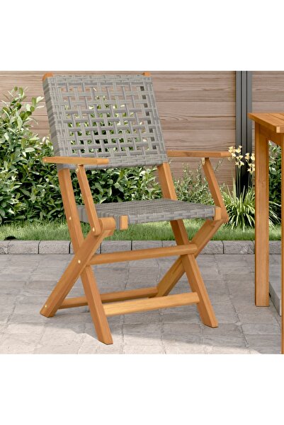 vidaxl كرسيان للحديقة، رمادي اللون، مصنوعان من خشب الأكاسيا الصلب والراتان ال...