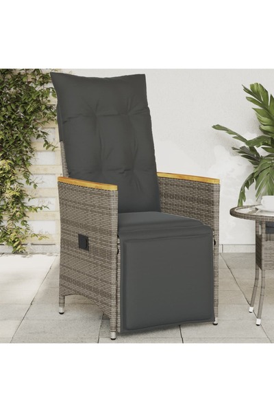 vidaxl كرسي حديقة قابل للإمالة مع وسائد، مصنوع من خشب الروطان الصناعي الرمادي