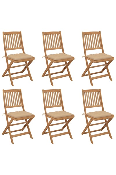 vidaxl Folding Garden Chairs 6 pcs with Cushions Solid Acacia Wood