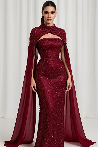 Kendallksa فستان سهرة "أيقوني" باللون البرغندي