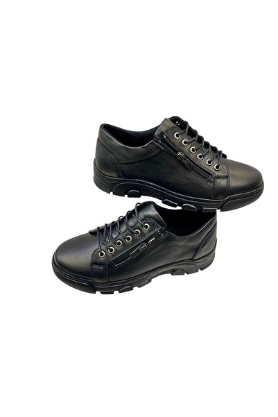 SULA Men's Lace-Up Zippered Leather Black Textile Inner Hot Lining Rubber Sole