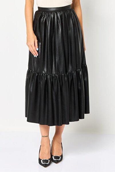 PİNKO Women Plain Midi Skirt, Black