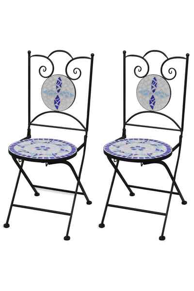 vidaxl Folding Bistro Chairs 2 pcs Ceramic Blue and White