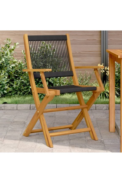 vidaxl Garden Chairs 2 pcs Black Solid Wood Acacia and Polypropylene