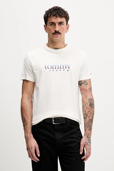 Tommy Hilfiger Erkek Logolu Pamuklu Bisiklet Yakalı Şık Görünüşlü Günlük Kull...