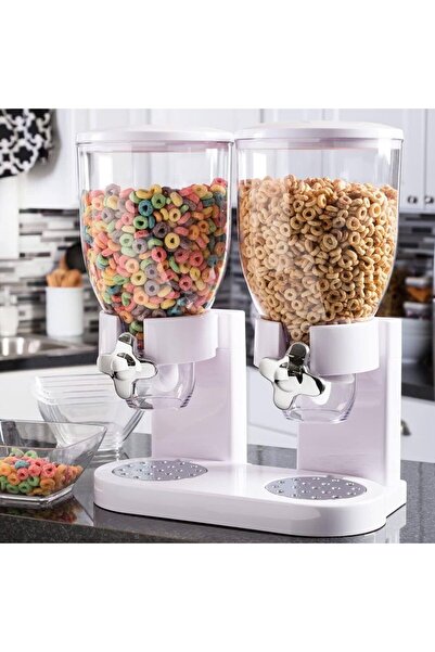 festive Cereal Dispenser Classic Dry Food Container, 2Litre Kitchen Storage Dispenser Double White