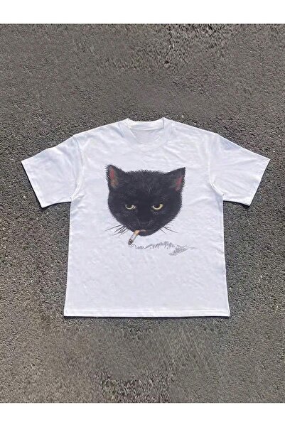 ZEMLİYA Ρετρό μπλουζάκι με γραφικό σχέδιο γάτας – Στυλ Y2K Vintage, Λευκό, Ca...