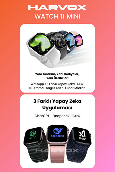 HARVOX Watch 11 Mini Akıllı Saat Hediye Dolu Kutu İçeriği 2 Kordon Bileklik ve Fular Hediyeli