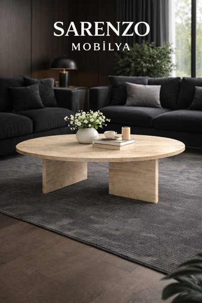 SARENZ Sarenzo Orta Sehpa Traverten (Mermer Desenli)