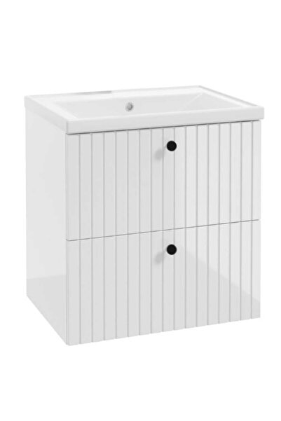 Other Dulap de baie cu lavoar, canelat, 60 cm, alb lucios, lamele Rietti