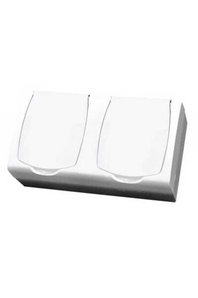 OSPEL Priză dublă Madera albă, cu împământare, 2x2P+Z, clapă albă IP44