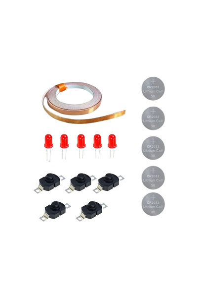 Fapatech Bakır Folyo Iletken Bant 3 mm ,CR2032 Pil ,5mm LED Seti Çıt Çıt Anah...