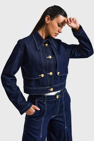 it's basic Women's Indigo Color 7S6-50 Crop Fit Viscose Fabric Special Design Denim Jacket