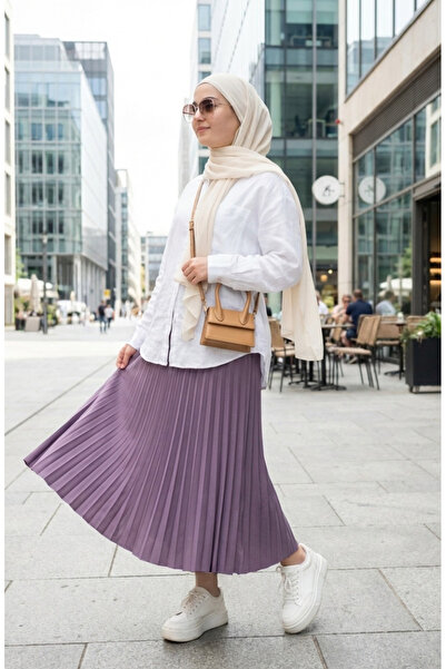 sefamerve تنورة مطوية بخصر مطاطي 0213-14 أرجواني