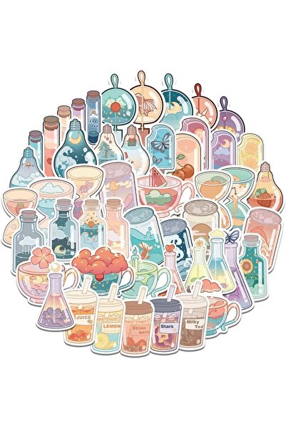 Arabest ٥٠ قطعة من ملصقات المشروبات الكرتونية اللطيفة، ملصقات فينيل لمشروبات صيفية بنكهات مميزة، ملصقات مقاومة للماء