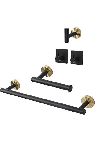 Arabest 5 PCS Matte Black Bathroom Hardware Set,304 Stainless Steel Towel Rack Set Round Wall Mounted