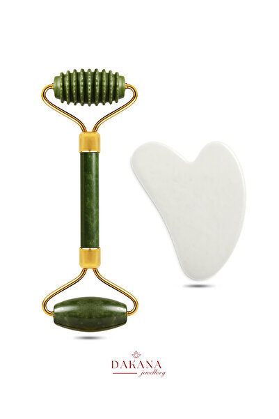 DAKANA JEWELLERY Sertifikalı Tırtıklı Yeşim ve Kök Yeşim Yüz Masaj Taşı Rolle...