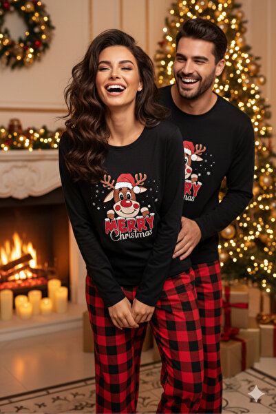 ELİTOL Pamuklu-Süet Yılbaşı Pijama Takımı