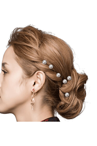 CRM Set of 18 Hair Pins CRM, Elegant Decorations with Pearls White-Gold